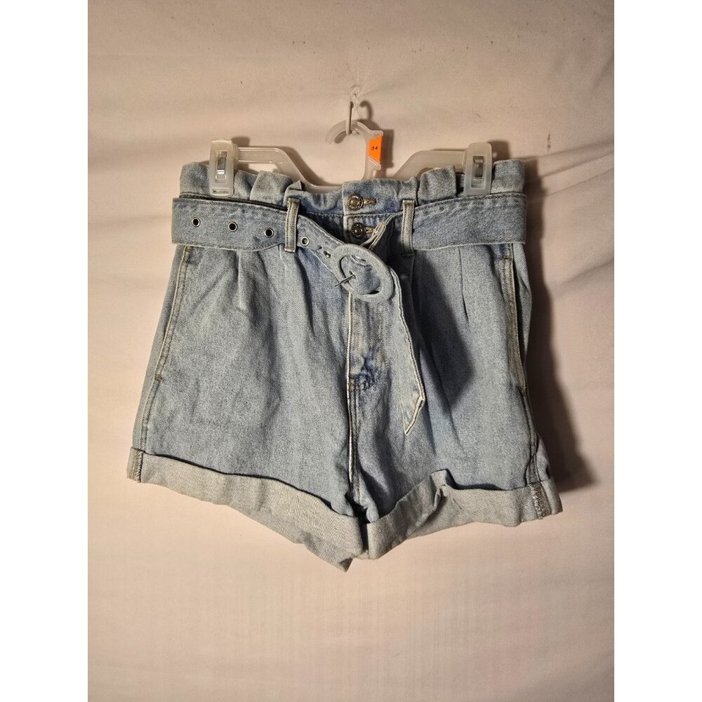 Retro Denim Jean Shorts Paperbag high Waist Belted Coastal Large L Women’s